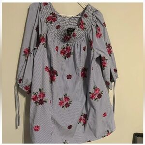 Melissa Page Shirt Women’s Medium Blue Floral Off The Shoulder Embroidered 1XL
